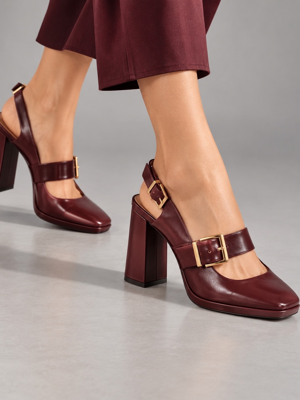 Gianni Bini Maroon Leather Sonata Slingback Mary Jane Pump 8M Chunky NWOB